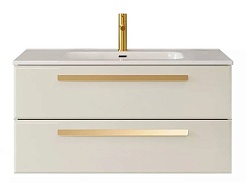 Cezares Тумба с раковиной Eco Cer-N 100 брашированная альпака CZR-8095-100 ручки сатиновое золото – фотография-1