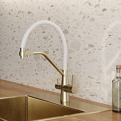 Teymi Смеситель для кухни Solli T10273 золото матовое/белый – фотография-7