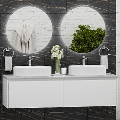 Misty Мебель для ванной Виста 150 подвесная белая матовая с белой столешницей – фотография-1