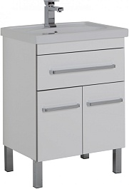 Aquanet Тумба с раковиной Сиена 60 напольная, дверцы, белая – фотография-1