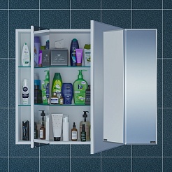 СанТа Мебель для ванной под стиральную машину Марс 90 L 2 ящика с зеркальным шкафом Стандарт 90 белая/светлое дерево – фотография-13