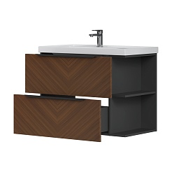 Equil Тумба под раковину Forest 80 2 ящика подвесная орех/графит – фотография-2