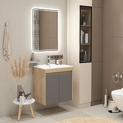 Teymi Тумба с раковиной Netta 60 Волна подвесная дуб/графит – фотография-11