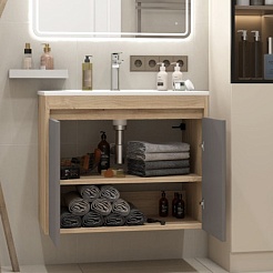 Teymi Тумба с раковиной Netta 75 Волна подвесная дуб/графит – фотография-6