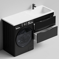 Водолей Тумба с раковиной под стиральную машину Смайл 130 R подвесная черная – фотография-4