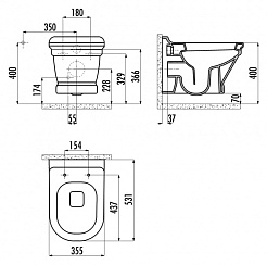 Creavit Унитаз подвесной Antik AN320.20100 с биде, базальт – фотография-2