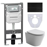 Ceramicanova Подвесной унитаз Balearica Rimless с шумоизоляционной панелью CN1000 с системой инсталляции Envision кнопка Flat чёрный матовый