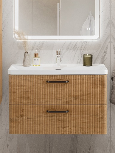 BelBagno Тумба с раковиной Due 80 подвесная Rovere Nature ручки Матовый тёмный никель – картинка-15