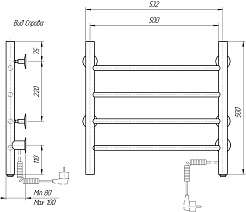 Domoterm Полотенцесушитель электрический Классик DMT 109-4 50x50 ЧРН EK R черный – фотография-4
