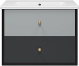 Brevita Тумба с раковиной Кристиан 80 подвесная серая/черная