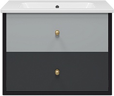 Brevita Тумба с раковиной Кристиан 80 подвесная серая/черная