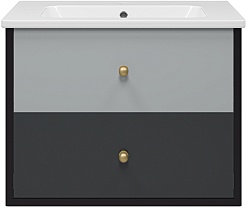 Brevita Тумба с раковиной Кристиан 80 подвесная серая/черная – фотография-1