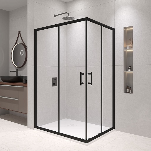RGW Душевой уголок Passage PA-146B 100x90 профиль черный стекло прозрачное – фотография-2