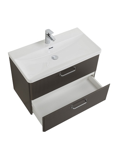 BelBagno Тумба с раковиной Due 80 подвесная Оружейная сталь ручки Хром полированный – фотография-10