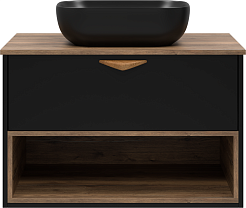 Brevita Тумба с раковиной Bergen 80 подвесная дуб галифакс олово/черная – фотография-2