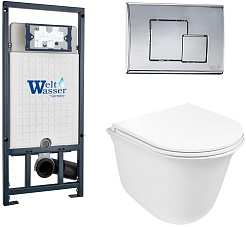 WeltWasser Унитаз подвесной Telbach 004 GL-WT в комплекте с инсталляцией Marberg 507 с клавишей смыва хром матовый – фотография-1