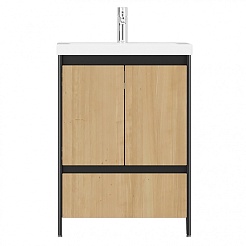 Velvex Тумба с раковиной напольная Klaufs 60 черная/дерево, 1 ящик – фотография-9