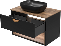 Brevita Тумба под раковину Bergen 80 подвесная дуб галифакс олово/черная – фотография-7