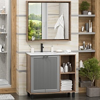 Brevita Мебель для ванной Lumus 90 L с подсветкой серая/дуб галифакс олово