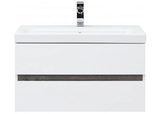 Aquanet Тумба с раковиной Беркли 80 белый глянец/дуб рошелье – картинка-11