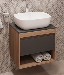 Teymi Тумба с раковиной Ritta 55 дуб эврика/графит матовый подвесная T60523 раковина T50204 – фотография-1