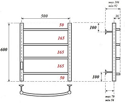 Point Полотенцесушитель электрический Афина П4 500x600 PN04756B черный – фотография-3