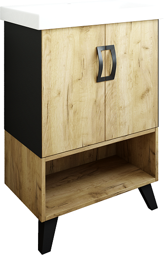 Sanflor Тумба с раковиной Выборг 60/2 дуб крафт золотой/черная – фото-1