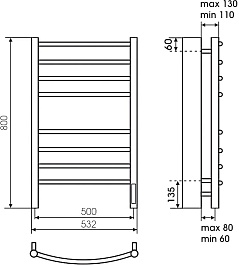 Terminus Полотенцесушитель электрический Классик П8 500x800 черный муар – фотография-4