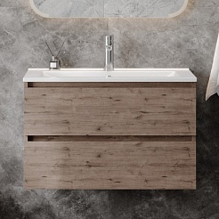 Teymi Тумба с раковиной Laina 80 подвесная дуб темный – фотография-3