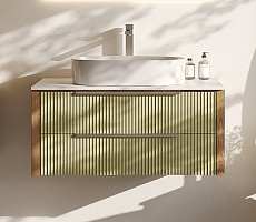 Зов Тумба с раковиной Валенсия 100 подвесная зеленый тростник/столешница белая