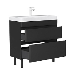 Equil Тумба с раковиной Eltoro 80 2 ящика напольная черный софт – фотография-3