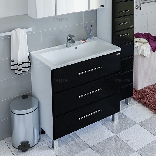 СанТа Тумба для умывальника Омега 100 напольная черная – фото-1