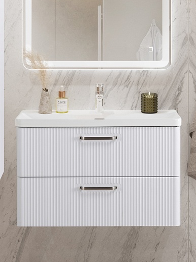 BelBagno Тумба с раковиной Due 80 подвесная Белый металлик ручки Матовый атласный никель – фотография-14