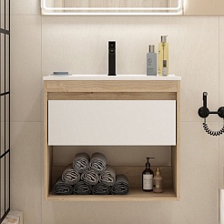 Teymi Тумба с раковиной Vitra 70 подвесная дуб/белый – фотография-3