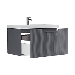 Equil Тумба под раковину Mirage 80 1 ящик подвесная графит софт – фотография-2