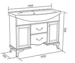 Bas Тумба с раковиной Берта 105, слоновая кость, глухие дверцы – фотография-3
