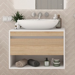 Teymi Тумба с раковиной Ritta 75 Ellie 60 подвесная белый/дуб – фотография-2