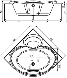 Aquatek Акриловая ванна Эпсилон 150х150 с гидромассажем – фотография-4