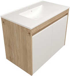 Teymi Тумба с раковиной Netta 80 Волна подвесная дуб/белый – фотография-1