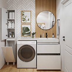 Vivon Тумба с раковиной под стиральную машину Donna 130R напольная белый глянец эмаль – фотография-12