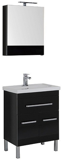 Aquanet Тумба с раковиной Сиена 60 напольная, дверцы, черная – фотография-4