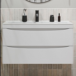 Vivon Тумба с раковиной Ostin 90 подвесная белая матовая – фотография-1