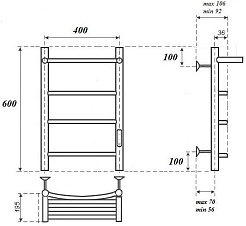Point Полотенцесушитель электрический Афина П4 400x600 PN04846PB черный – фотография-4