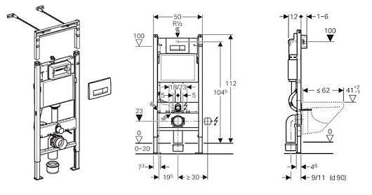 Geberit Система инсталляции Duofix Платтенбау 458.125.11.1 4 в 1 с кнопкой смыва – фотография-2