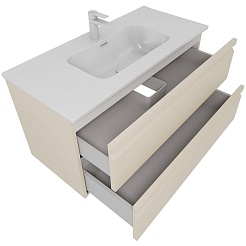 Aquatek Тумба с раковиной Вега 100 подвесная капучино светлый – фотография-2