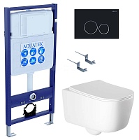 Aquatek Унитаз подвесной Лугано AQ2002-00 в комплекте с инсталляцией Standard INS-0000012 с клавишей смыва KDI-0000020 матовый черный и крепления KKI-0000002