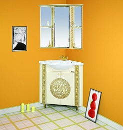 Misty Зеркальный шкаф Olimpia Lux 60 угловой L бежевая патина – фотография-2