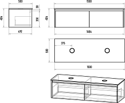 Misty Тумба с раковиной Виста 150 подвесная белая матовая с черной столешницей – фотография-10