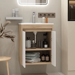 Teymi Тумба с раковиной Netta 50 Волна подвесная дуб/белый – фотография-5