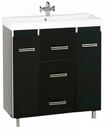 Misty Тумба для умывальника Джулия QVATRO 75, 3 ящика, черная – фотография-1